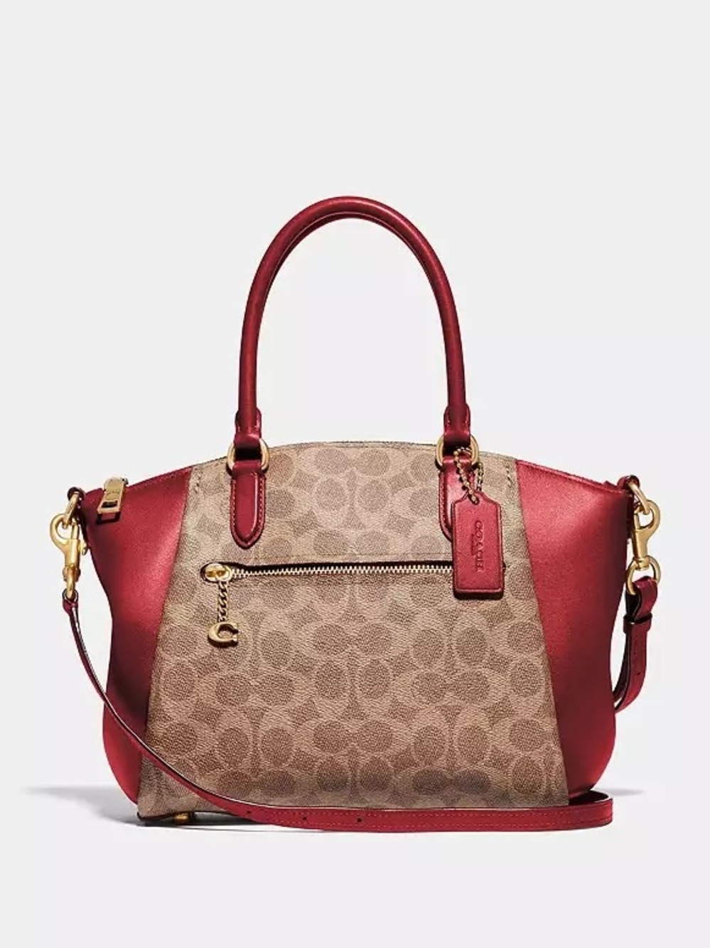 Coach Elise Signature Satchel with Apple Red Leather Trim 79364